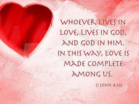 Gott ist Liebe, und wer in der Liebe lebt, der lebt in Gott und Gott lebt in ihm. Und wenn wir in Gott leben, dann kommt seine Liebe in uns zum Ziel. -1.Johannes 4:16,17 